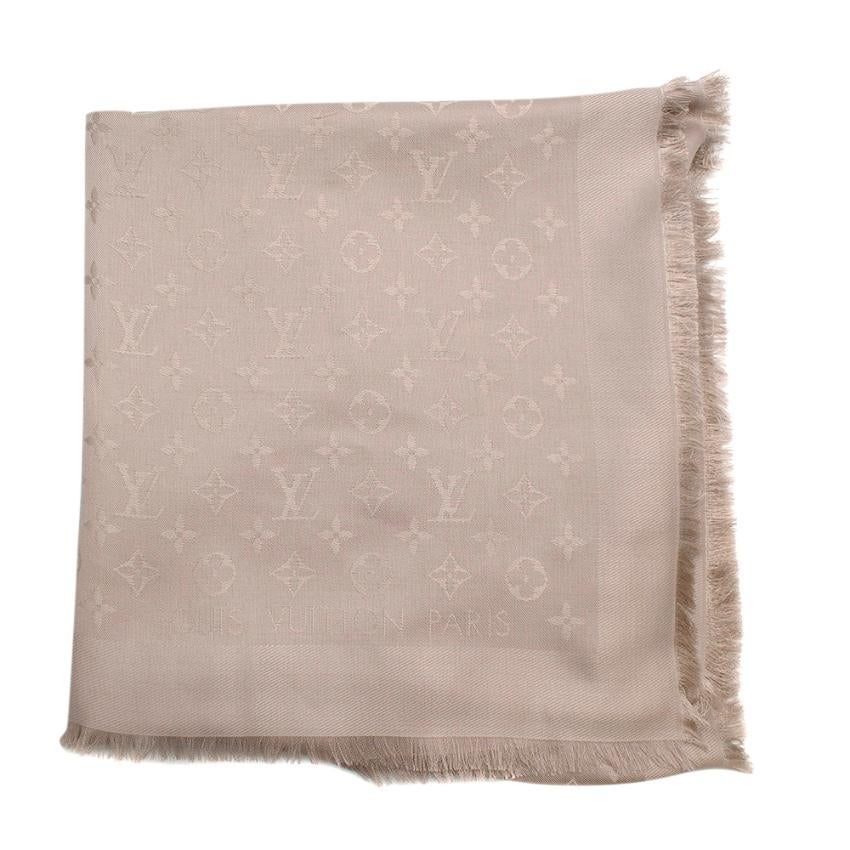 Louis Vuitton Greige Silk & Wool Blend Monogram Shawl  2