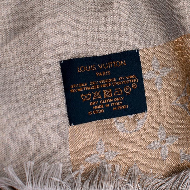 LOUIS VUITTON Silk Lurex Wool Monogram Shine Shawl Charcoal Greige