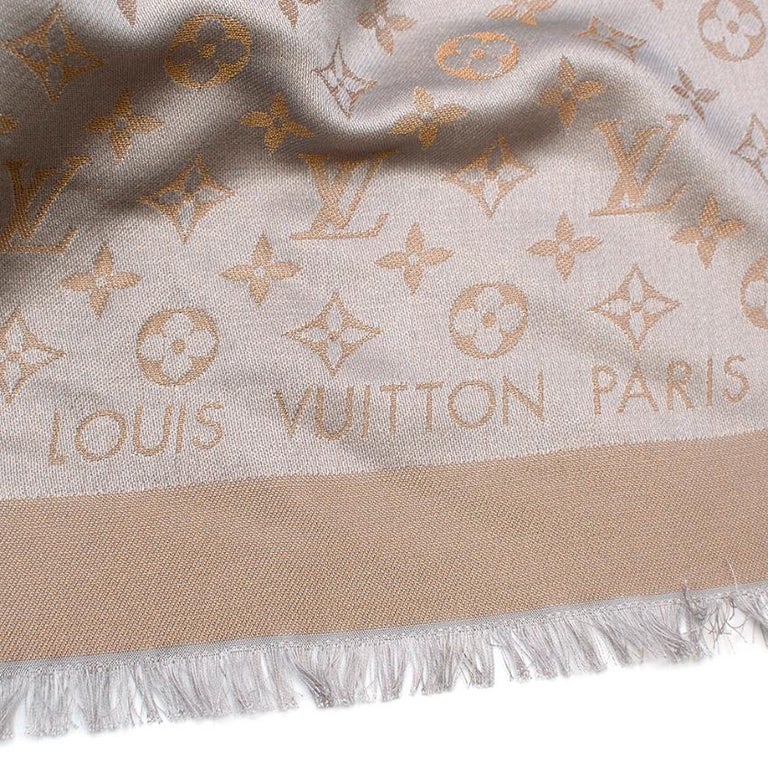 LOUIS VUITTON Silk Wool Monogram Shawl Greige 1280460