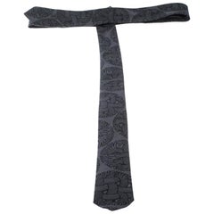 Louis Vuitton Grey and Black Patterned Jacquard Cotton and Silk Skinny Tie