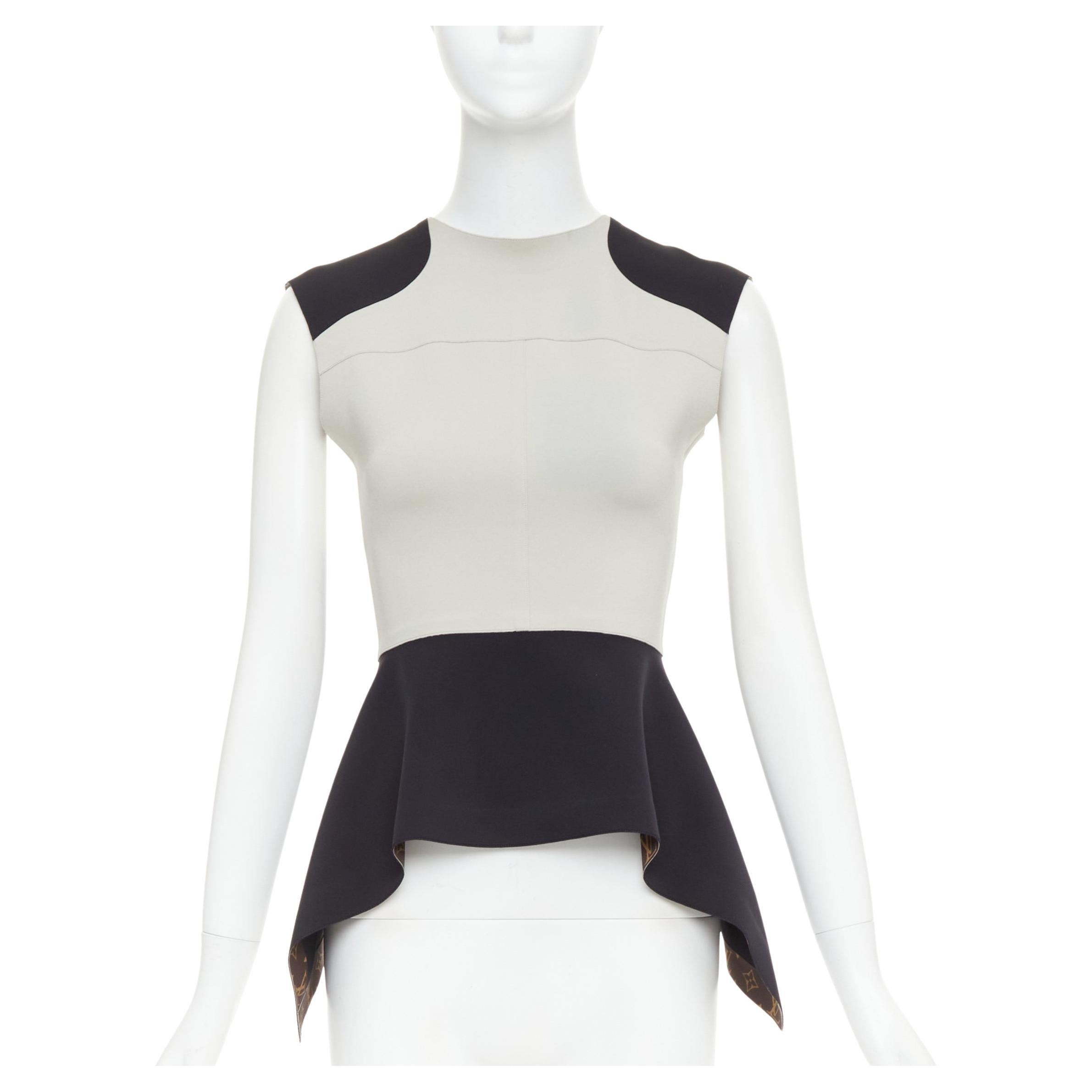 LOUIS VUITTON gris negro colorblocked LV canvas peplum top FR38 M en venta