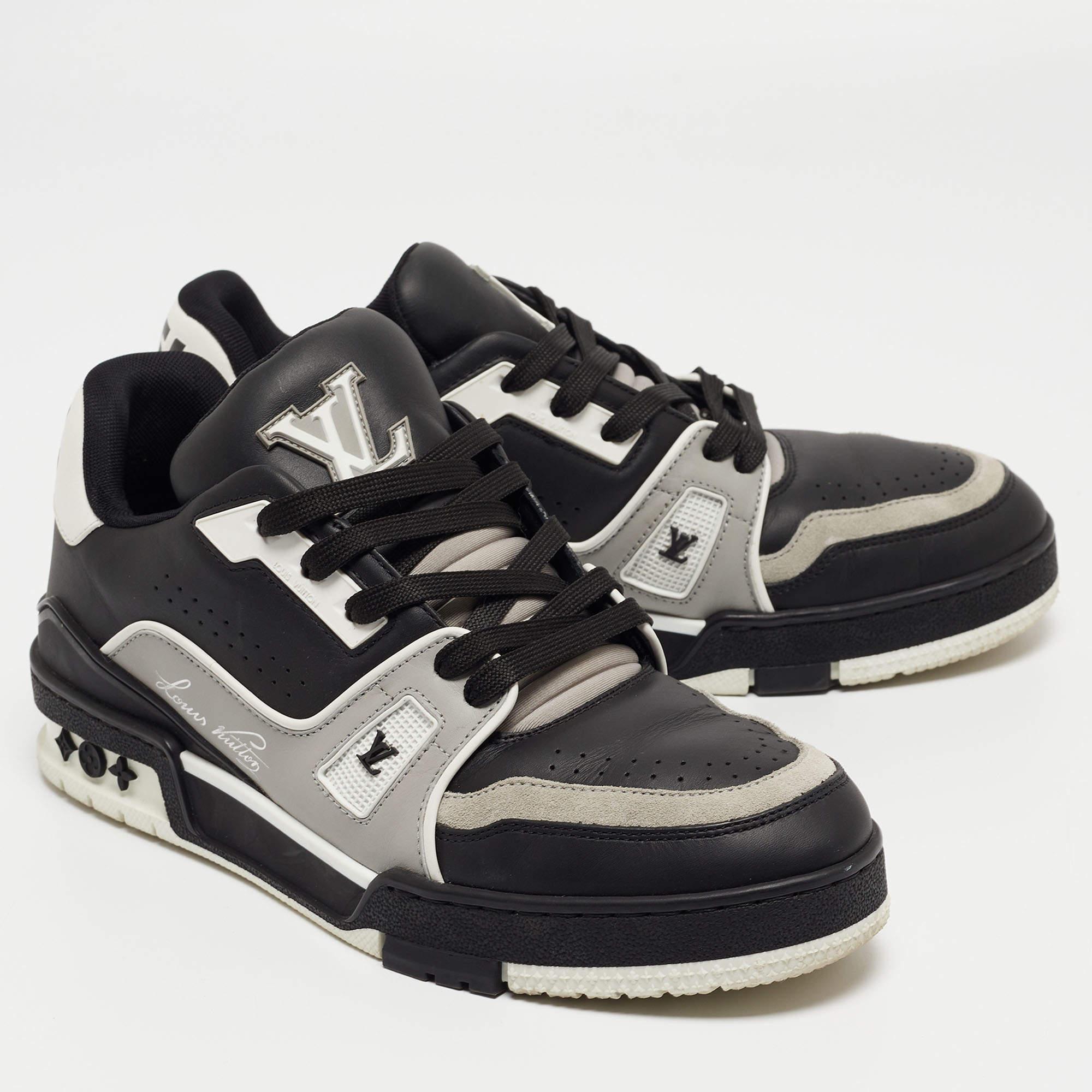 Louis Vuitton Grau/Schwarze LV Trainer-Turnschuhe aus Leder und Wildleder Größe 39 Herren