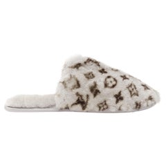LOUIS VUITTON grey black monogram print mink fur flipper shoes EU37-38