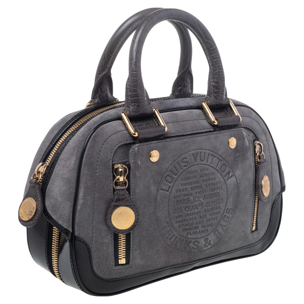 Grau/Schwarz Wildleder Limited Edition Havane gestempelte Trunk GM Tasche von Louis Vuitton Damen