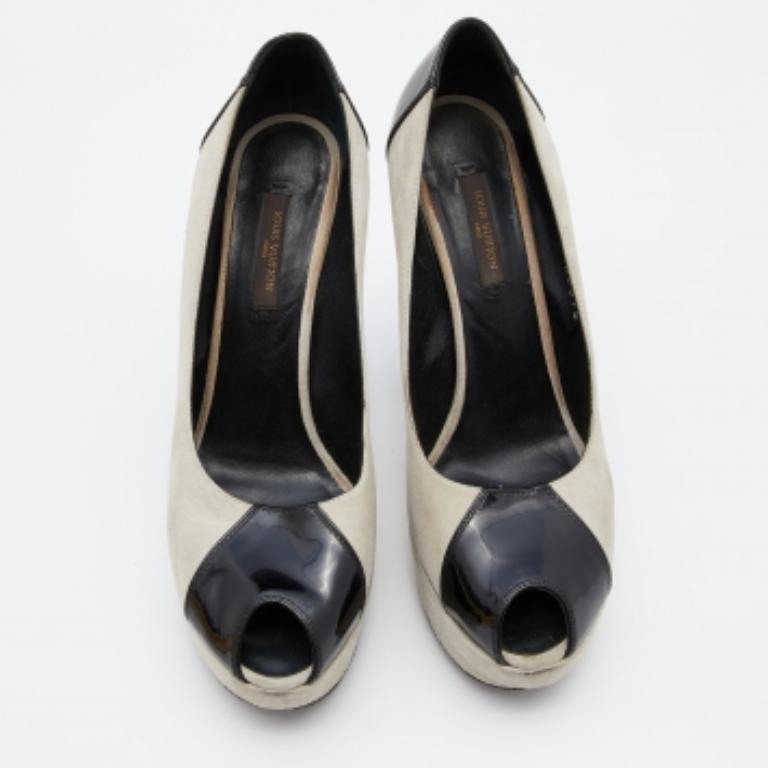 Louis Vuitton - Escarpins à plateforme en daim et cuir verni gris/noir - Taille 37 en vente 1
