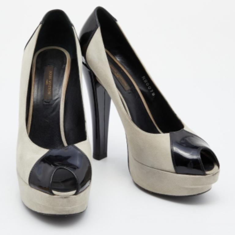Louis Vuitton - Escarpins à plateforme en daim et cuir verni gris/noir - Taille 37 en vente 2