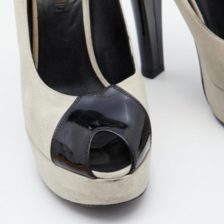 Louis Vuitton - Escarpins à plateforme en daim et cuir verni gris/noir - Taille 37 en vente 3