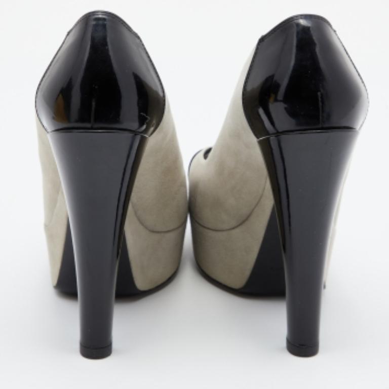 Louis Vuitton - Escarpins à plateforme en daim et cuir verni gris/noir - Taille 37 en vente 4