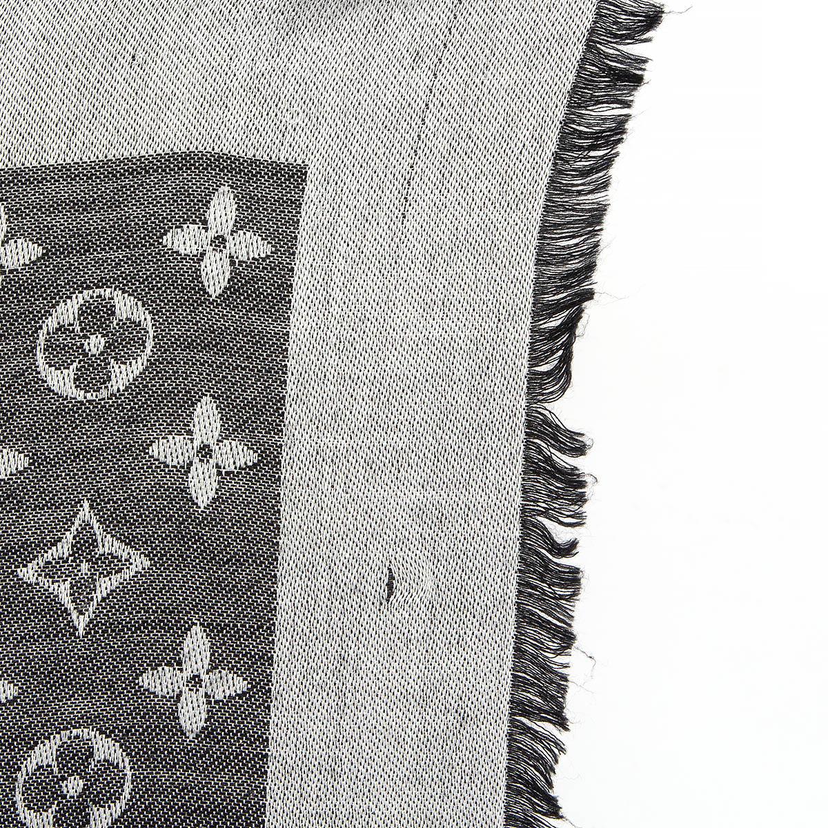 Women's LOUIS VUITTON grey & black wool & silk MONOGRAM Shawl Scarf