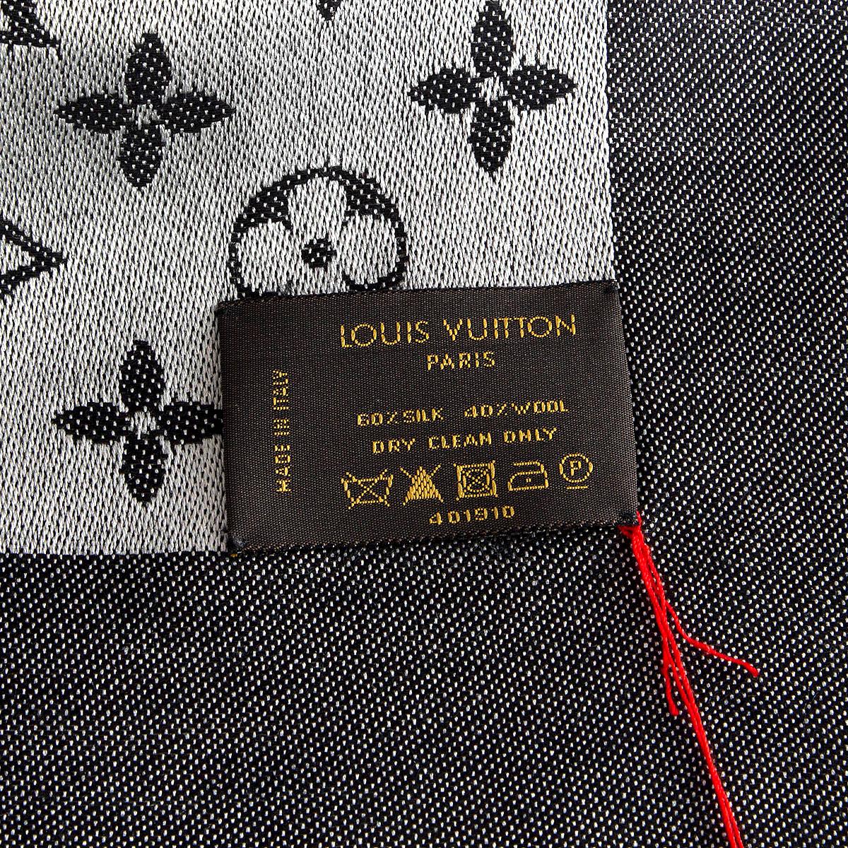 LOUIS VUITTON grey & black wool & silk MONOGRAM Shawl Scarf 1