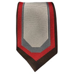 LOUIS VUITTON Grey Brown Burgundy Vertical Stripe Silk Tie