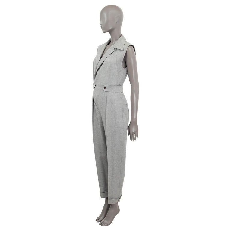 LOUIS VUITTON grey cashmere 2021 FLANNEL TAILORED SLEEVELESS Jumpsuit 38 S  For Sale at 1stDibs