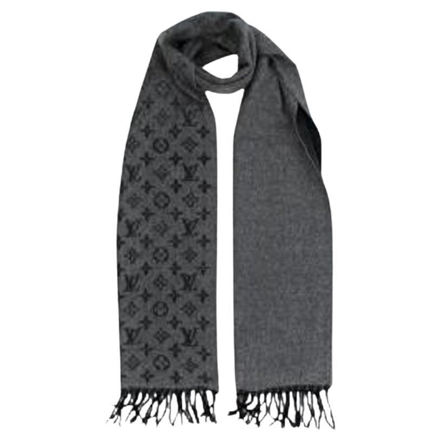 LOUIS VUITTON Black Grey Stripe Wool Silk Scarf For Sale at 1stDibs