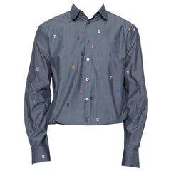 Louis Vuitton Grey Cotton Fil Coupé Detail DNA Collared Shirt M