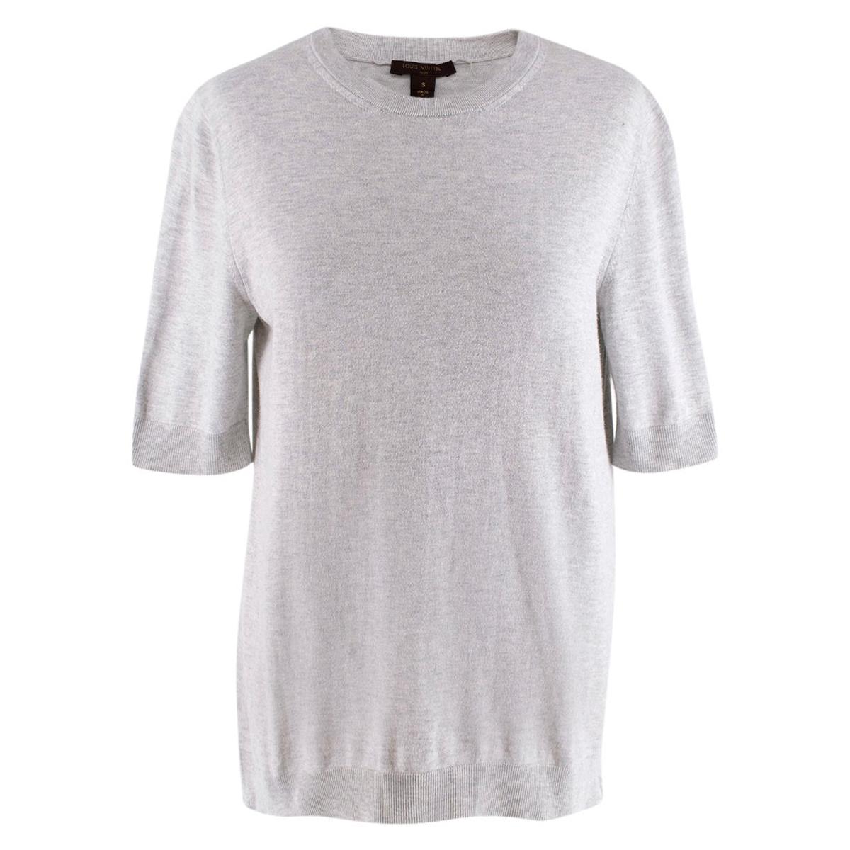 Louis Vuitton Grey Cotton Knit Short Sleeve Sweater  - Size XS For Sale