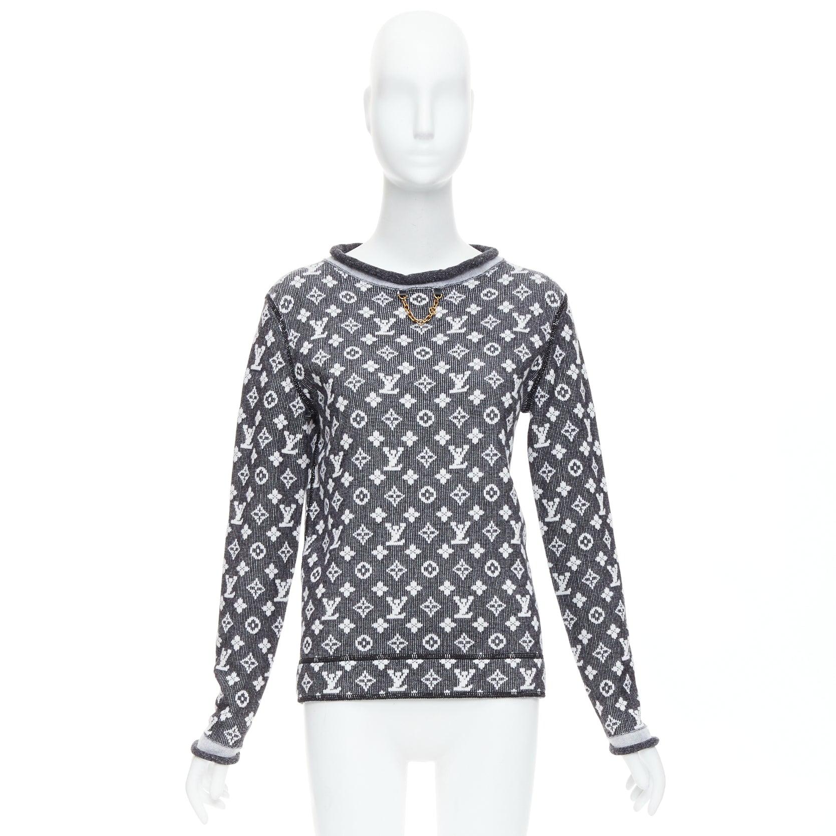 LOUIS VUITTON graues, cremefarbenes Baumwoll-Monogram Langarm-Oberteil XS 5