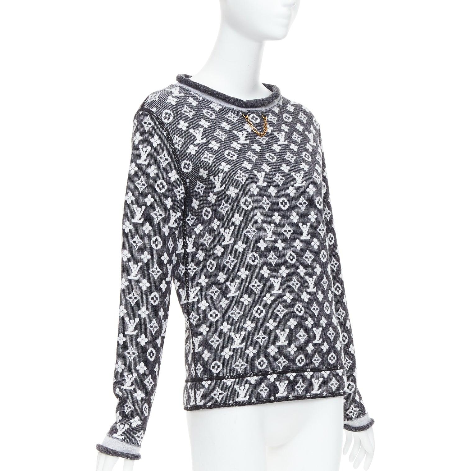 LOUIS VUITTON graues, cremefarbenes Baumwoll-Monogram Langarm-Oberteil XS (Grau)
