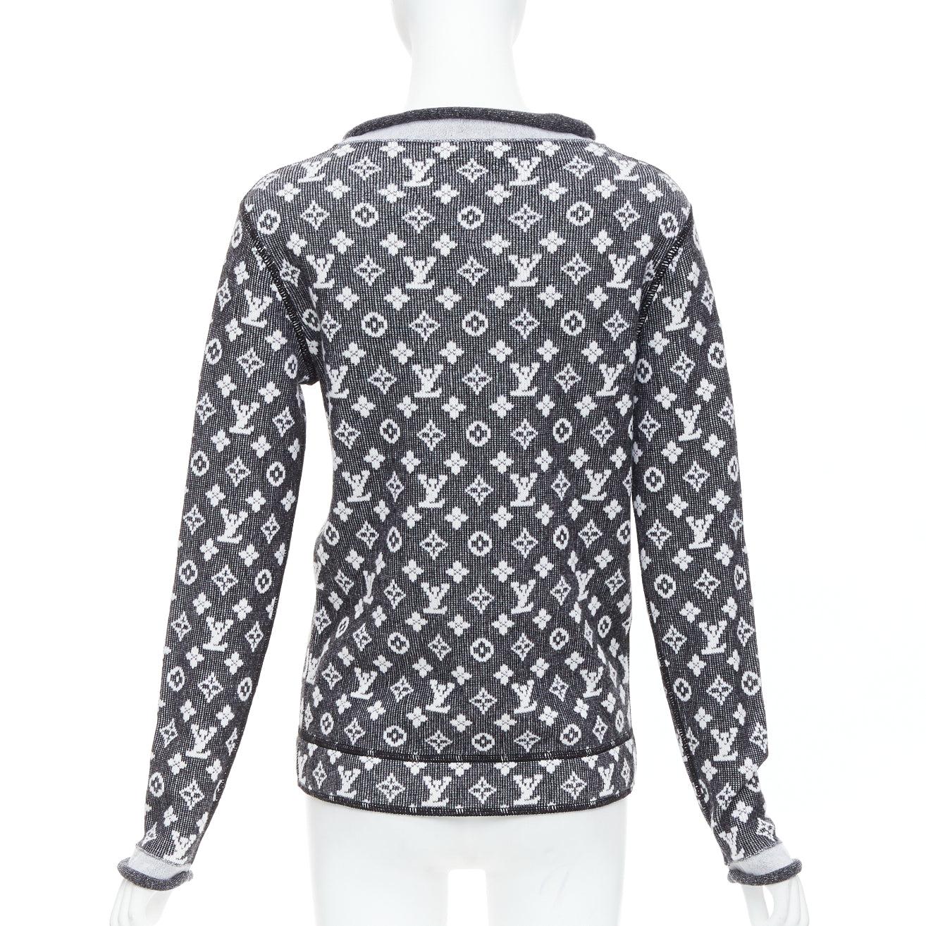 LOUIS VUITTON graues, cremefarbenes Baumwoll-Monogram Langarm-Oberteil XS Damen
