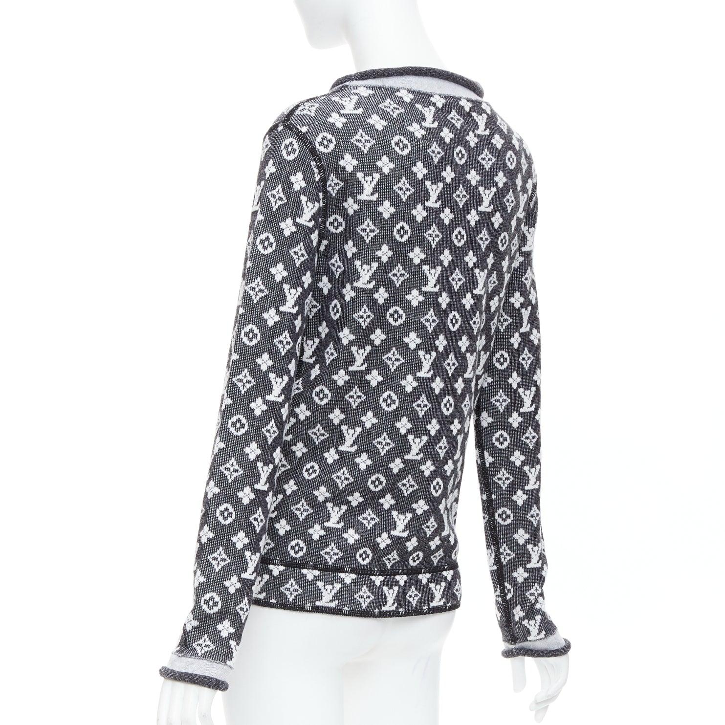 LOUIS VUITTON graues, cremefarbenes Baumwoll-Monogram Langarm-Oberteil XS 1