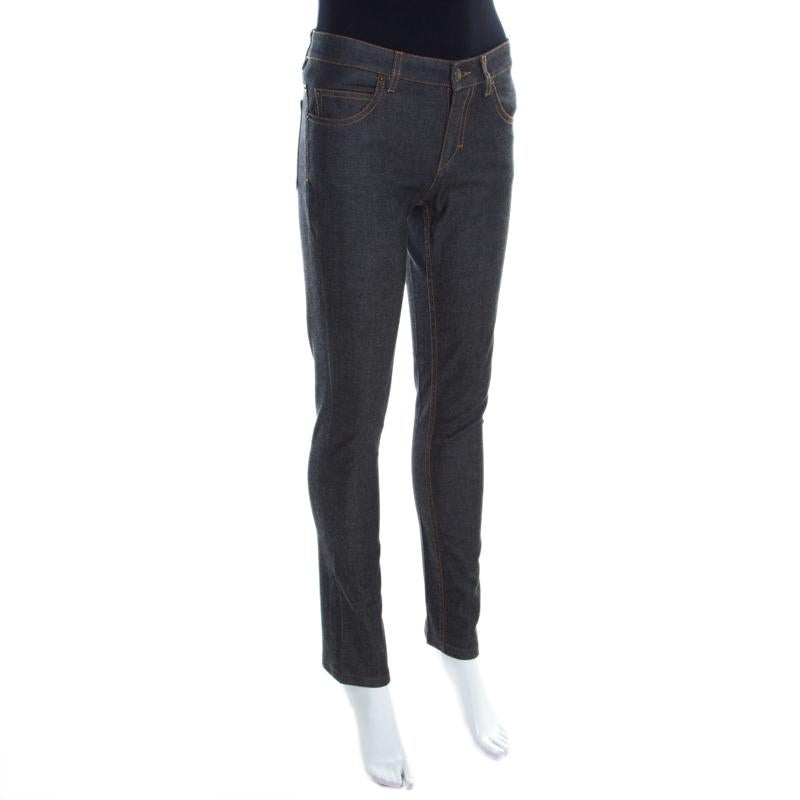 Black Louis Vuitton Grey Dark Wash Denim Straight Fit Jeans XS