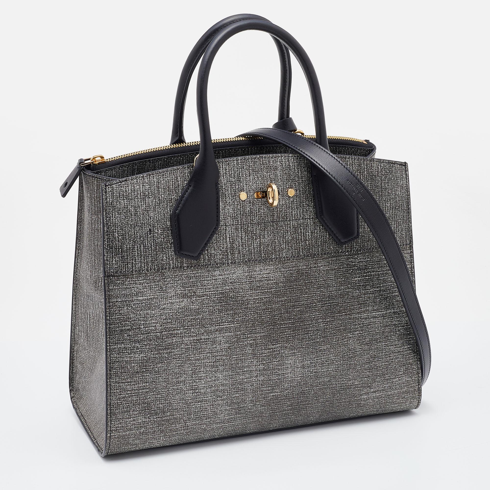 Louis Vuitton Grey Denim Epi Leather City Steamer MM Bag In Excellent Condition In Dubai, Al Qouz 2