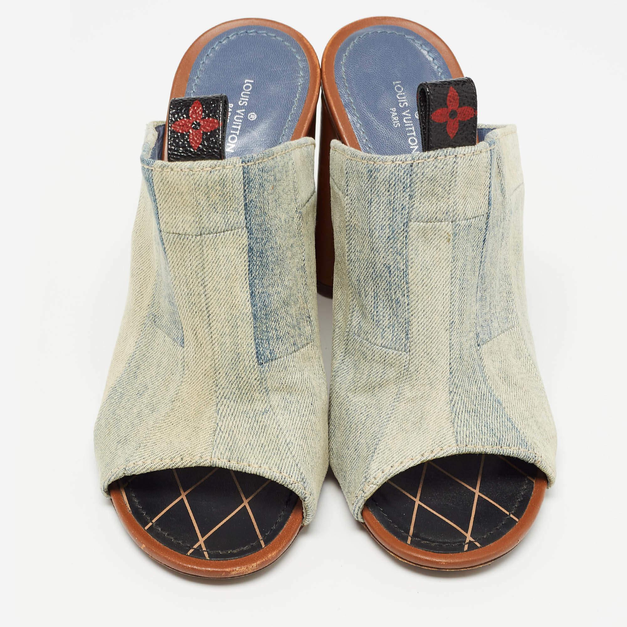 Gray Louis Vuitton Grey Denim Mules Size 38