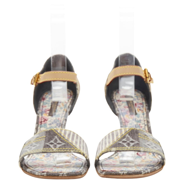 Louis Vuitton Sienna Line Raffia Heeled Sandals Brown with Box Unused Size  36.5