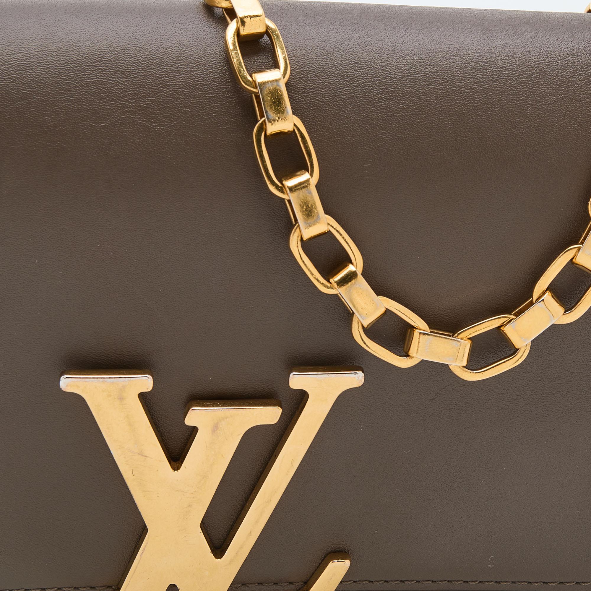 Louis Vuitton Grey Leather Chain Louise MM Bag 1