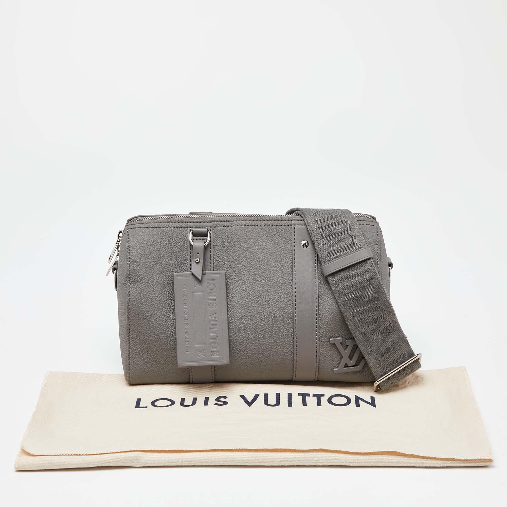 Louis Vuitton Grey Leather City Keepall Bag For Sale 8