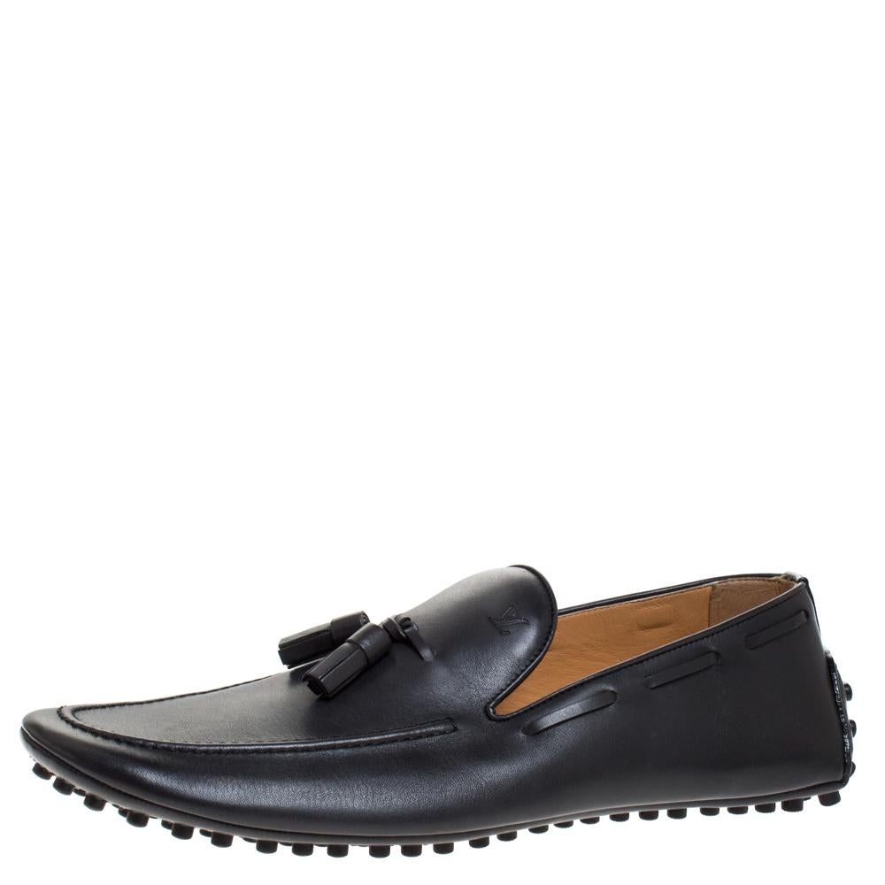 Louis Vuitton brings you these grand loafers that have been created with luxury in mind. They are covered in leather and detailed with tassels on the uppers and leather insoles meant to offer comfort in every step. The loafers are a result of