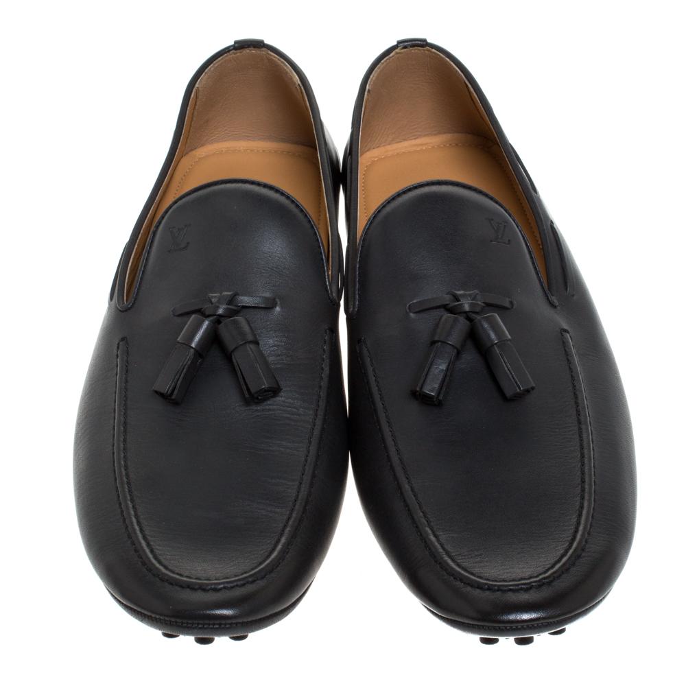 Black Louis Vuitton Grey Leather Imola Tassel Loafers Size 43