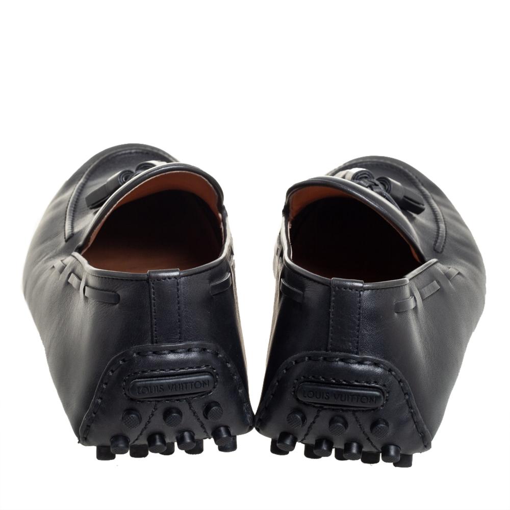 Black Louis Vuitton Grey Leather Imola Tassel Slip On Loafers Size 42.5