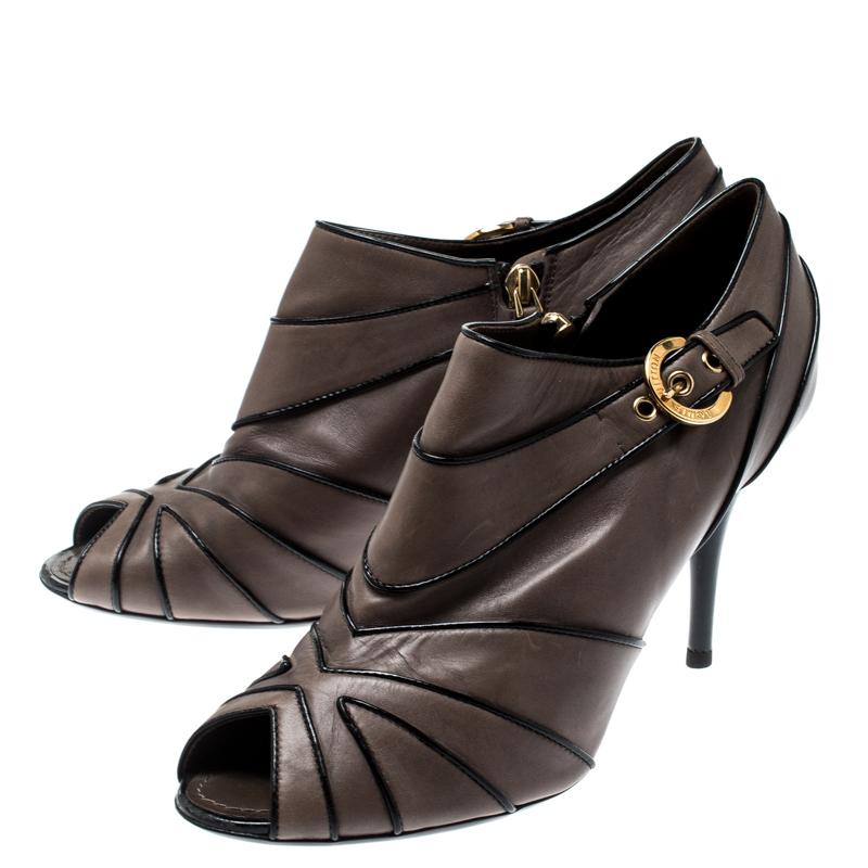 Women's Louis Vuitton Grey Leather Marlene Peep Toe Ankle Booties Size 38.5