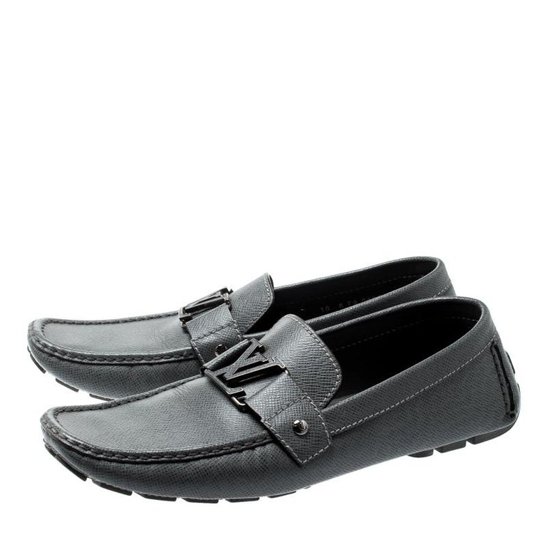 Louis Vuitton Grey Leather Monte Carlo Loafers Size 44 For Sale at 1stdibs