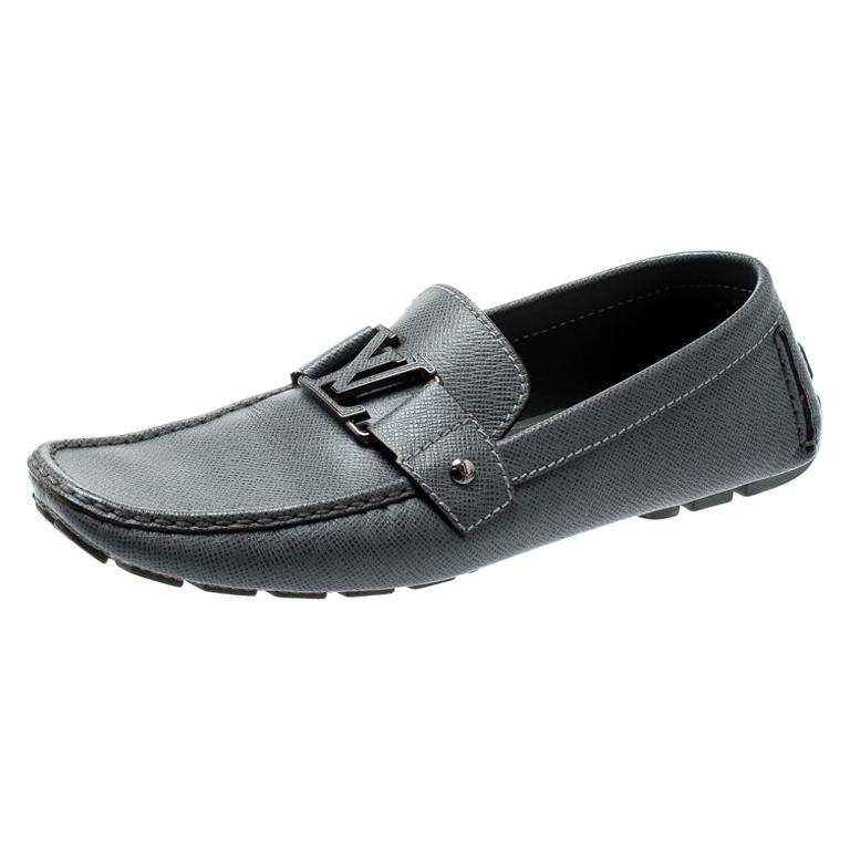 Louis Vuitton Grey Leather Monte Carlo Loafers Size 44 For Sale at 1stdibs