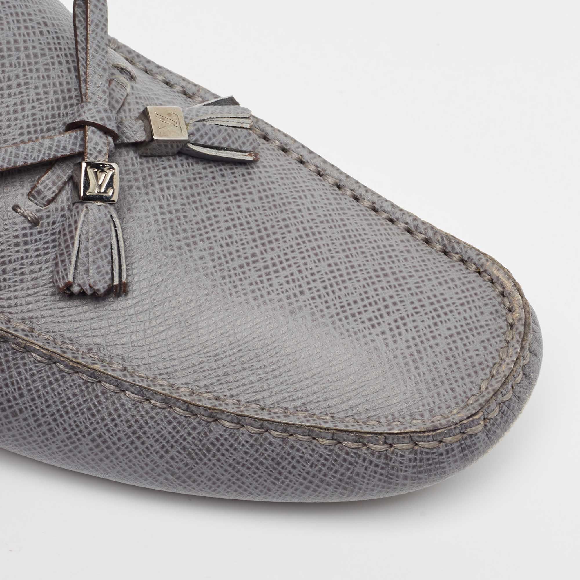 Louis Vuitton Grey Leather Slip On Loafers Size 41 2