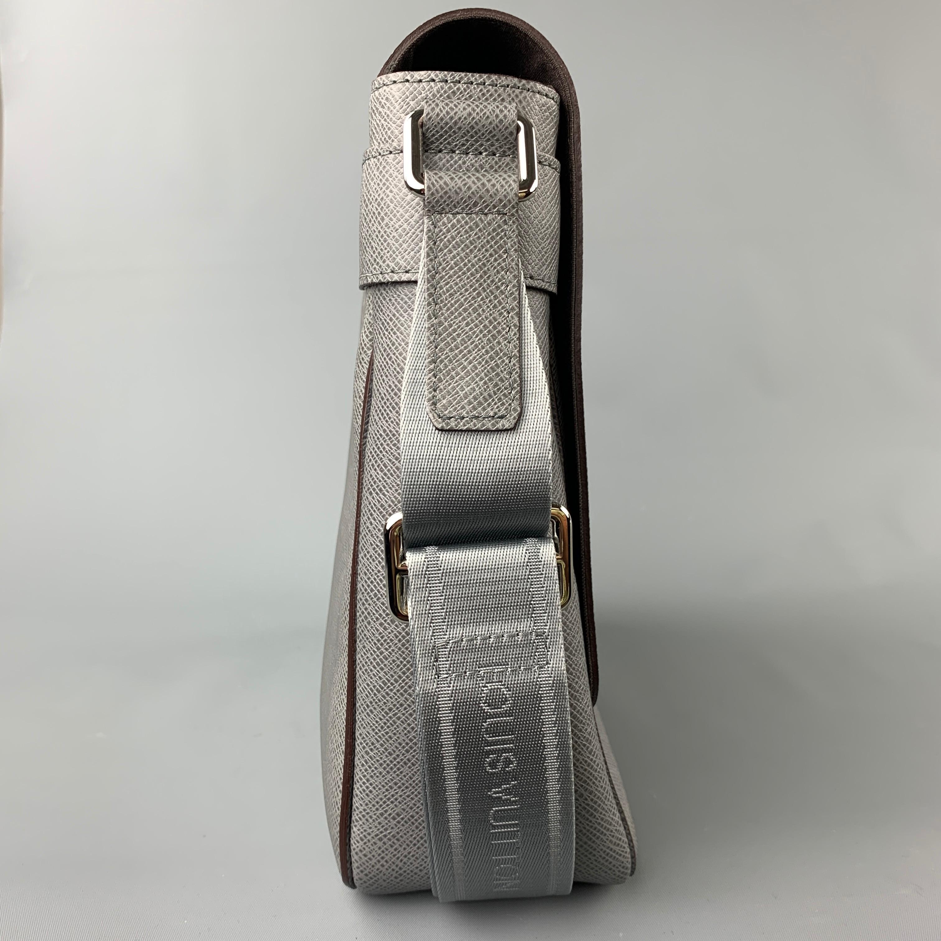 grey leather messenger bag