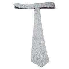 Louis Vuitton Grey Logo Embroidered Silk Quatrefoil Jacquard Tie
