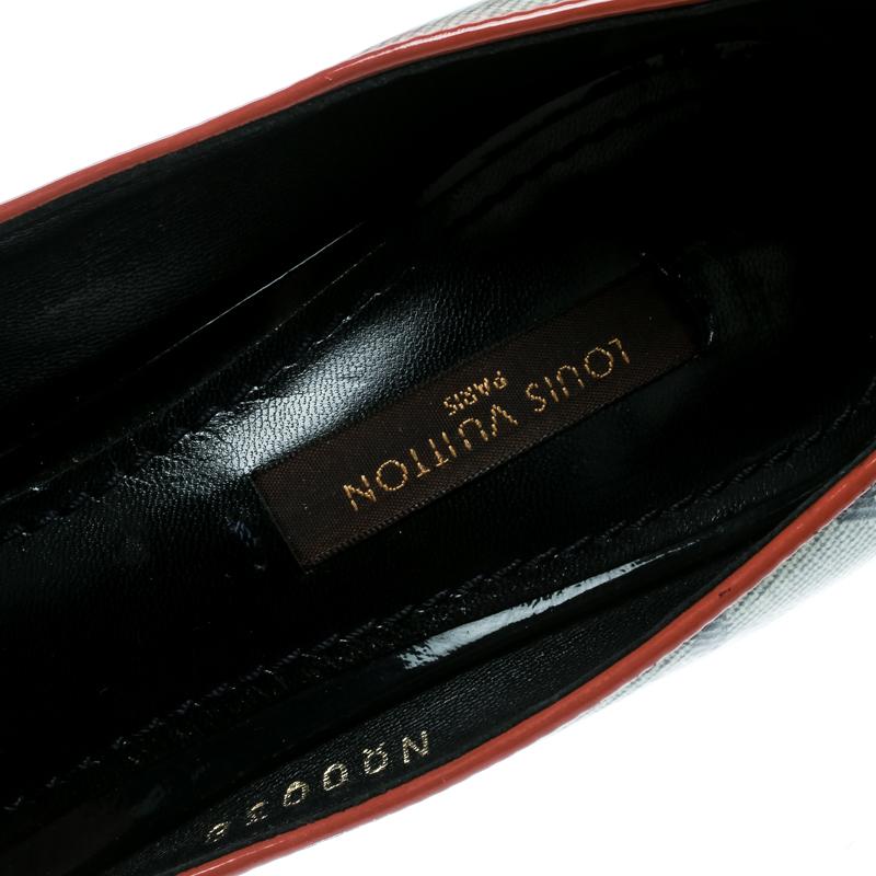 Women's Louis Vuitton Grey Monogram Coated Denim Richard Peep Toe Pump Size 36.5