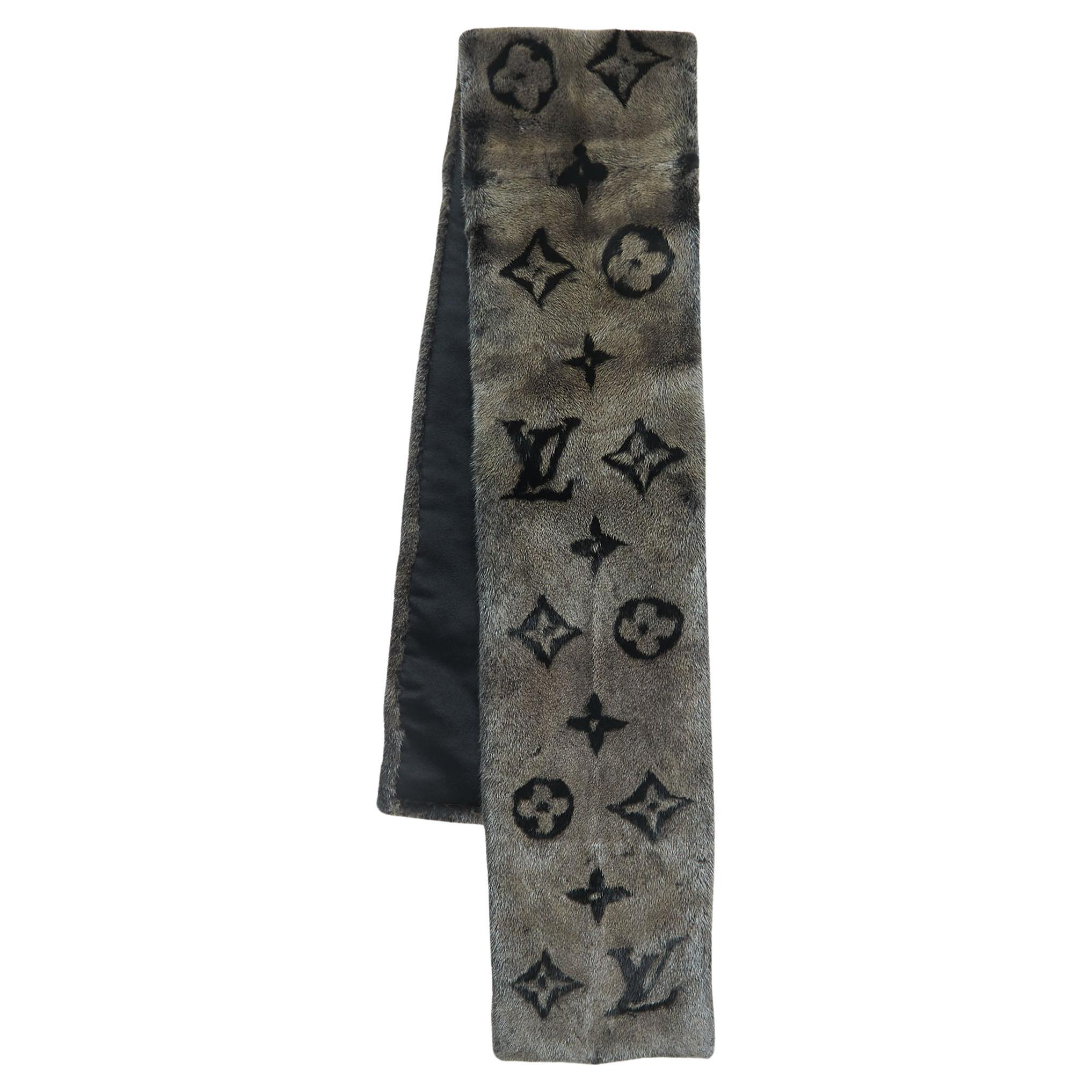 Louis Vuitton Grey Monogram Constellation Mink Fur Scarf For Sale