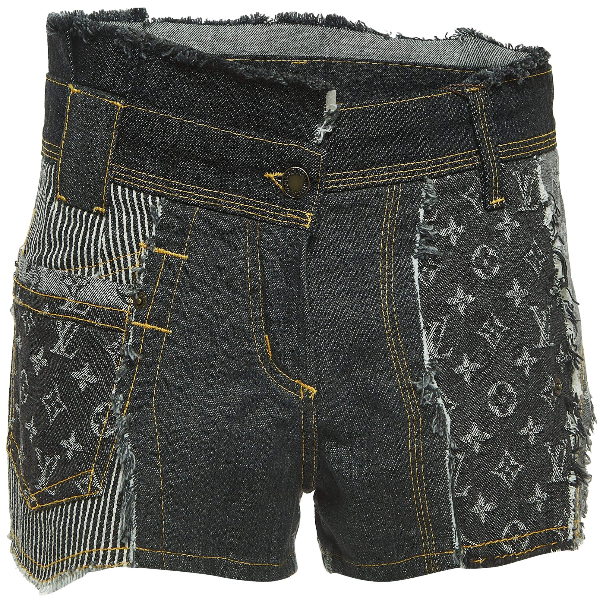 Louis Vuitton Grey Monogram Denim Patch Work Shorts M