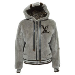 Louis Vuitton Grey Monogram Mink Fur Hooded Bomber Jacket S