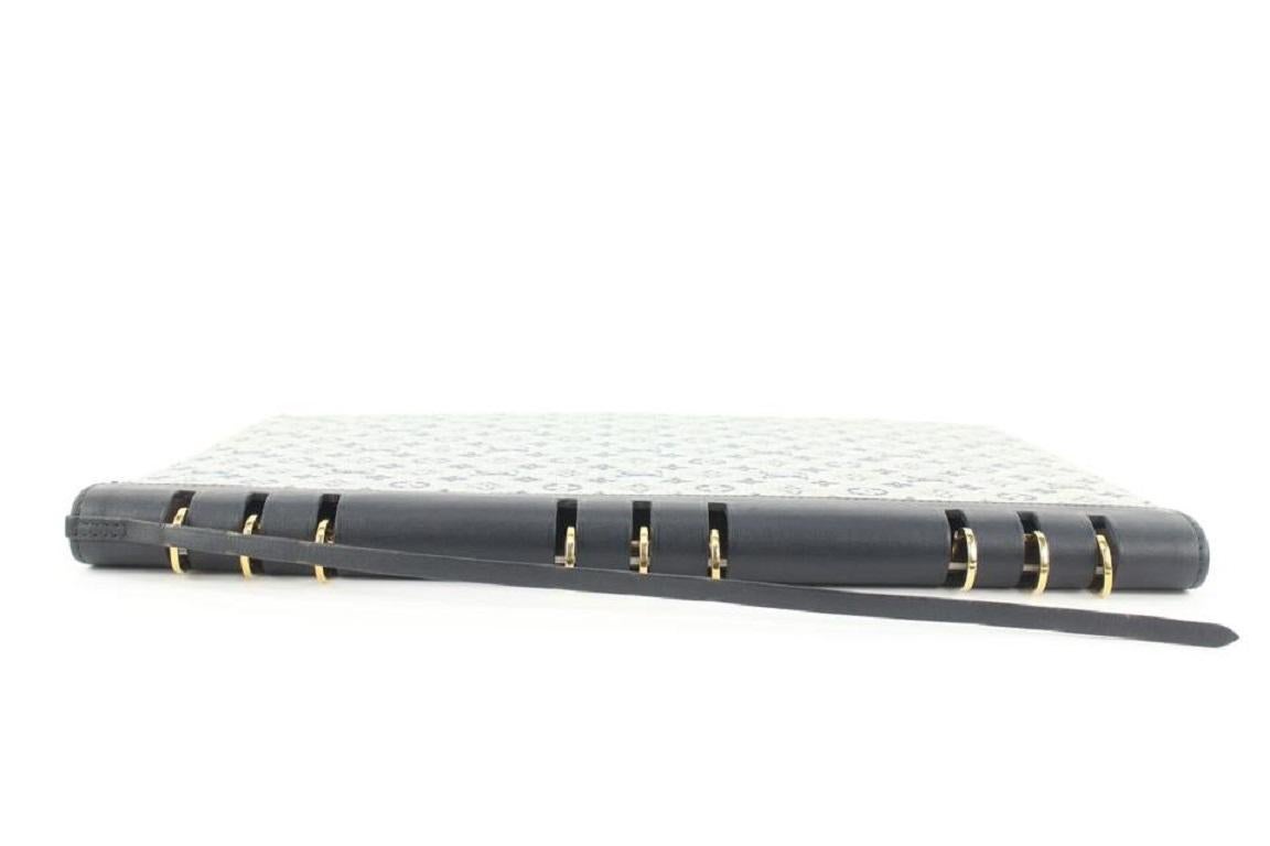 Louis Vuitton Grey Navy Mini Lin Monogram Notebook Cover GM Binder Folder For Sale 2