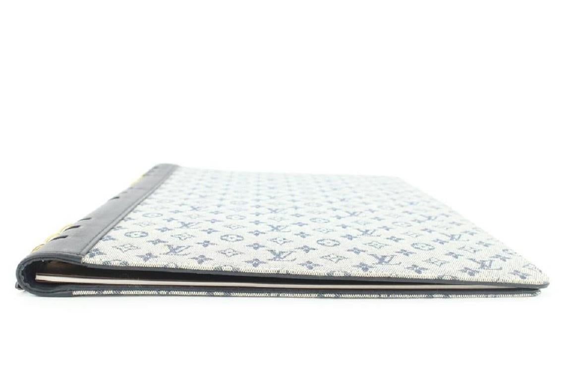 Louis Vuitton Grey Navy Mini Lin Monogram Notebook Cover GM Binder Folder For Sale 3