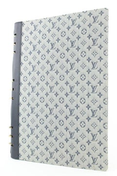 Louis Vuitton Grey Navy Mini Lin Monogram Notebook Cover GM Binder Folder
