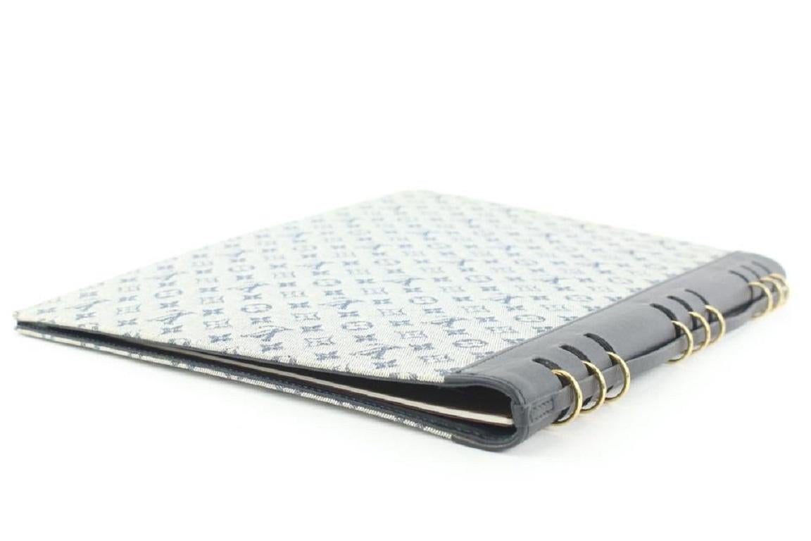 Gray Louis Vuitton Grey Navy Mini Lin Monogram Notebook Cover GM Binder Folder For Sale