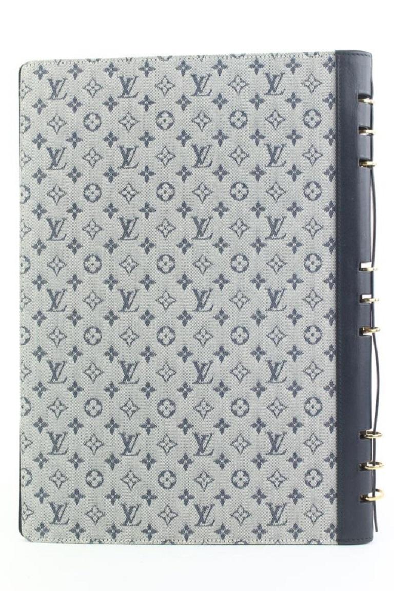 Louis Vuitton Grey Navy Mini Lin Monogram Notebook Cover GM Binder Folder In Good Condition For Sale In Dix hills, NY