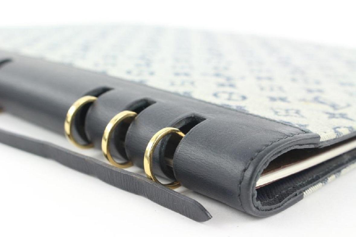Louis Vuitton Grey Navy Mini Lin Monogram Notebook Cover GM Binder Folder For Sale 1