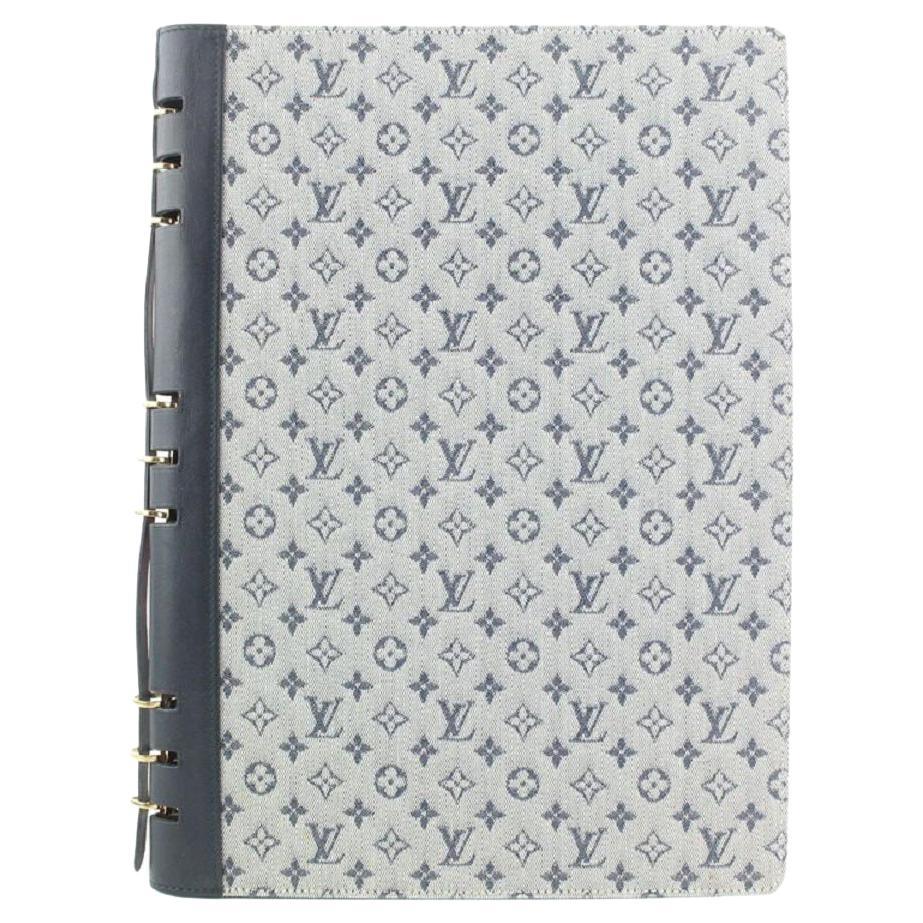 Louis Vuitton Grau Marineblauer Mini Lin Monogramm Notebook Cover GM Binder Folder mit Monogramm in Grau