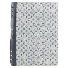 Louis Vuitton Grey Navy Mini Lin Monogram Notebook Cover GM Binder Folder